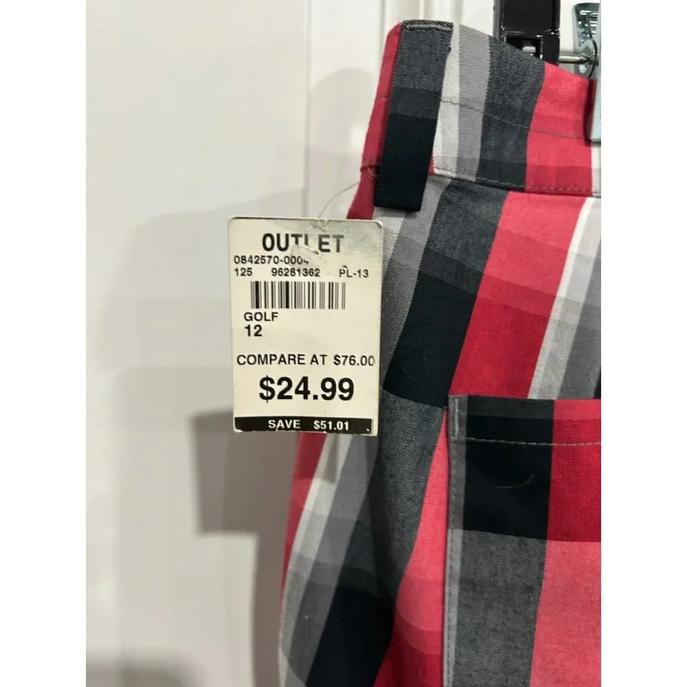 Callaway Golf Plaid Shorts Size 12 Red Black White Preppy Gorpcore NWT - Picture 5 of 10